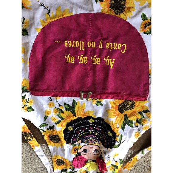 Frida Kahlo Adult Canvas Apron  Embroidered Yellow Flowers Adjustable - Picture 2 of 2